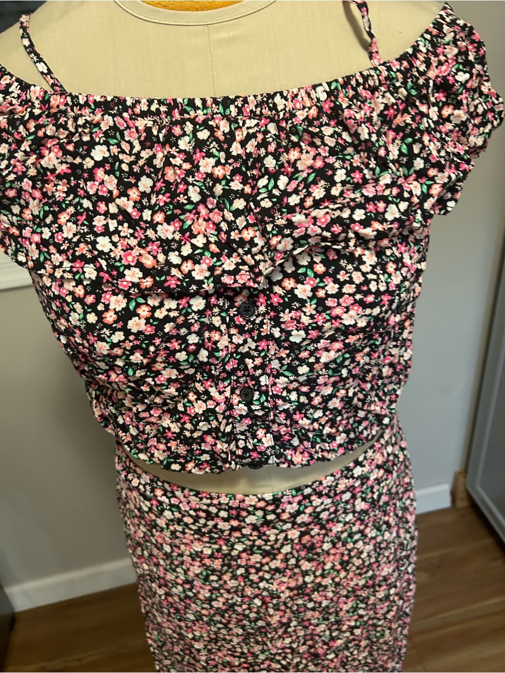 Floral Off-Shoulder Maxi 2Pc Set Skirt Pink Floral Size Large - Picture 2 of 3